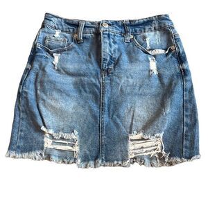 Wild Fable Blue Denim Distressed Cut Off Mini Skirt Size 4 Boho Country Rodeo